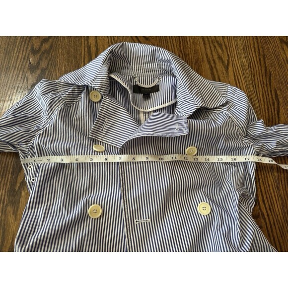 J Crew Womens Blue Striped Double-Breasted Cotton Trench Coat Pockets Size 2 - Picture 13 of 14